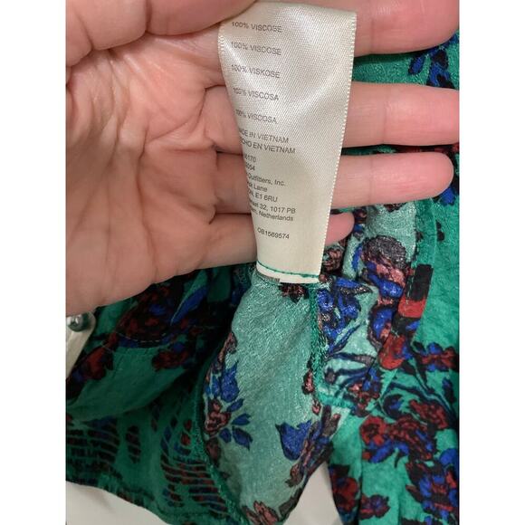 NWT Free People Crop Top Size Small Floral Blouse Puff Sleeve $98 Tie Back Green - Picture 9 of 10